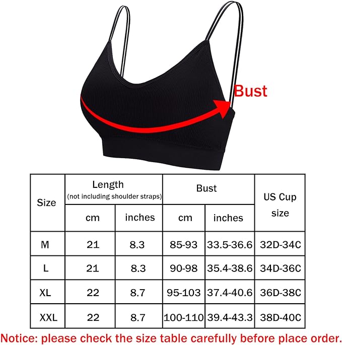 BQTQ Pack of 5 Bralettes, V-Neck, Cami Top Bra, Women’s Bralette, Sleeping Bra for Women, Girls, black, XXL