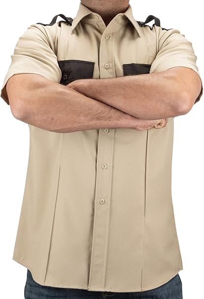 First Class 100% Polyester Two Tone Short Sleeve Men's Uniform Shirt - Large