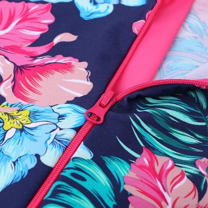 ZNYUNE Girls' one-piece swimsuit, sun protection, swimwear, children's long-sleeved swimsuit