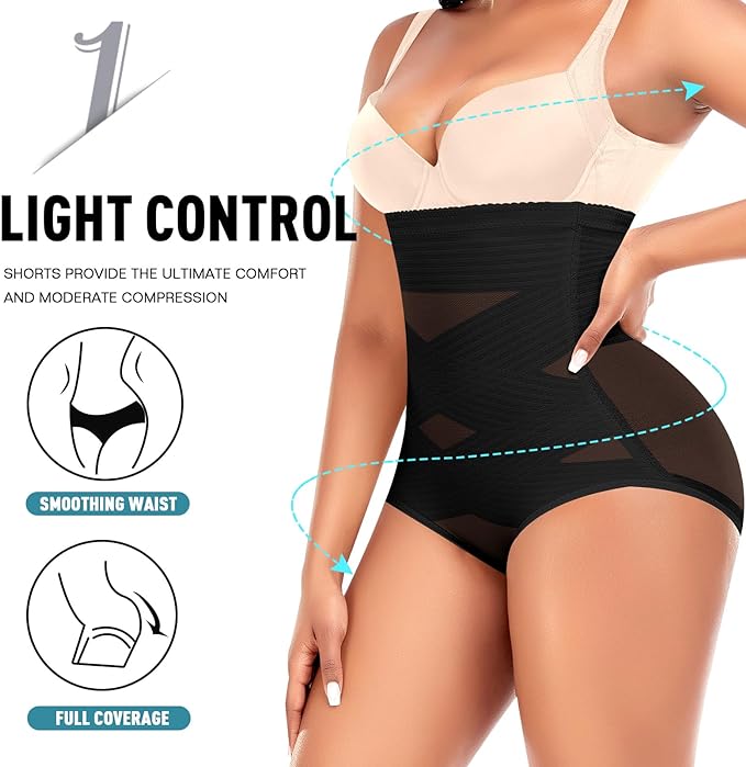 Werkiss Shapewear for Women Tummy Control Knickers Shaping Underwear(#Z Black-cross briefs-13s, M)