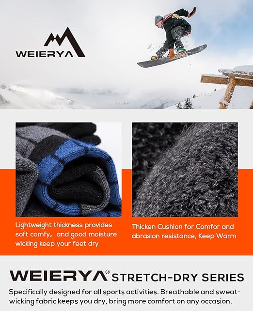 WEIERYA Ski Socks 2-Pack Merino Wool, Anti-Pilling Wool Skiing Socks, Suitable For Men & Women Darkblue S