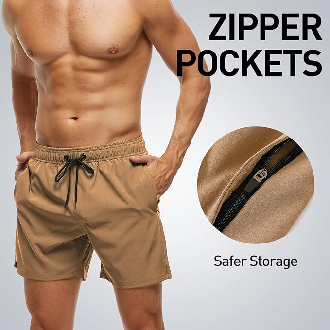 Arcweg Men's Swimming Shorts Mens Swim Trunks with Zipper Pockets Swim Shorts Mesh Lining Stretchy Board Shorts Surfing Beach Shorts Quick Dry