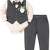 SOLOYEE Baby Boys Formal Suit, Infant Gentleman Wedding Outfit Newborn Bodysuit + Pants + Waistcoat + Bow Tie + Corsage Christening Clothes 5Pcs Set (Grey, 6-12 Months)