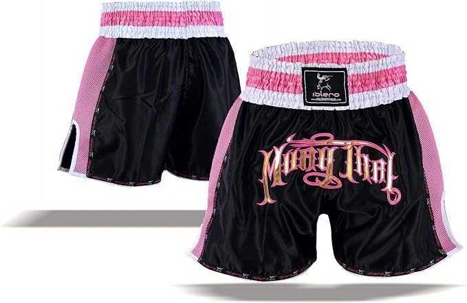 Islero Ladies Pink Muay Thai Fight Shorts MMA Kick Boxing Grappling Martial Arts Gear UFC (Large)