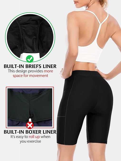 CharmLeaks High Waisted Swimsuit Short for Women Solid Swim Bottoms with Side Pocket Black XL