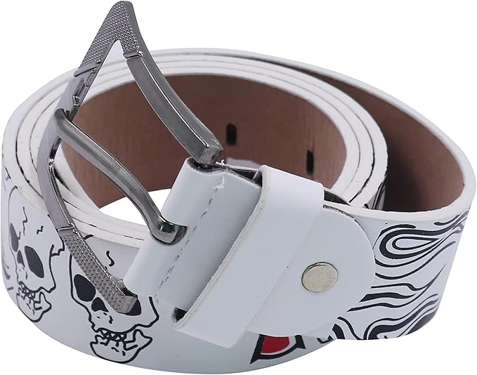 AIBEARTY Punk Skull Skeleton Pattern Pin Buckle Belt Gothic Casual Pu Leather Waistband for Women Men, White, One Size