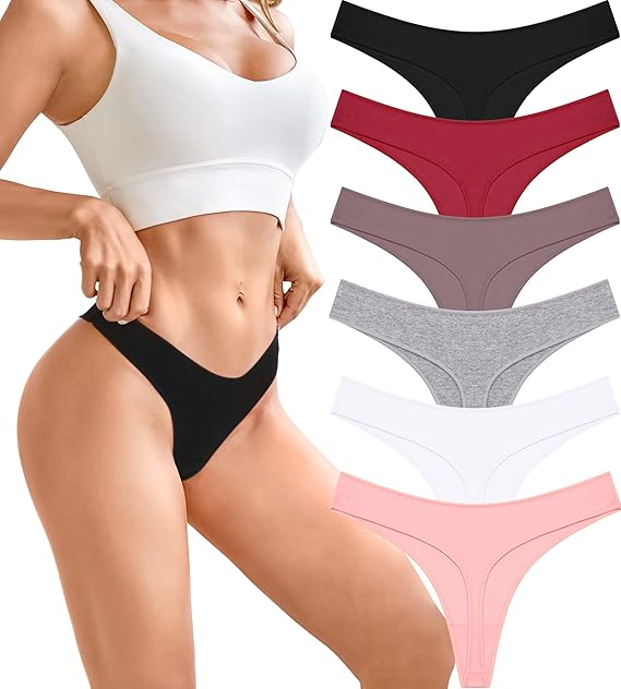 BeReady Cotton Thongs for Women Sexy Ladies Underwear Panties Hipster Bikini Breathable Knickers for Women Multipack 6, S