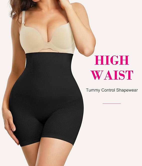 Nebility Womens Waist Trainer Shapewear Tummy Control Body Shaper Shorts Hi-Waist Butt Lifter Thigh Slimmer (M/L, Black)