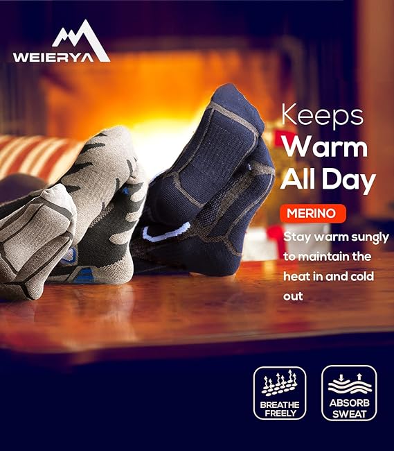 WEIERYA Merino Wool Ski Socks for Skiing, Snowboarding, Outdoor Sports Performance Socks Grey S