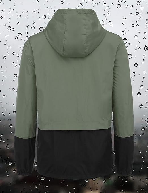 FISOUL Men/Women Rain Jacket Hooded Lightweight Windbreaker Jacket Outdoor Packable Waterproof Raincoat(Green,X-Large)