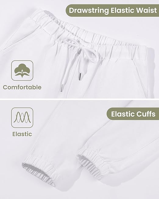 Auranso Boys Cargo Trousers 12-13 Years Kids Elasticated Waist Joggers with Drawstring Outdoor Casual Pants White