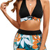 Tuopuda Women Two Piece Bikini Sets Deep V Neck Halter Top with High Waist Boyshorts Floral Print Swimsuit Plus Size Swimwear Bathing Suit