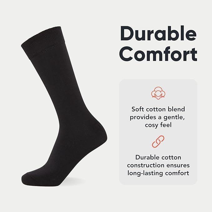 FM London 6-Pack Unisex Super Soft Calf Socks - Mens Socks & Womens Socks with Breathable, Black / 6-8