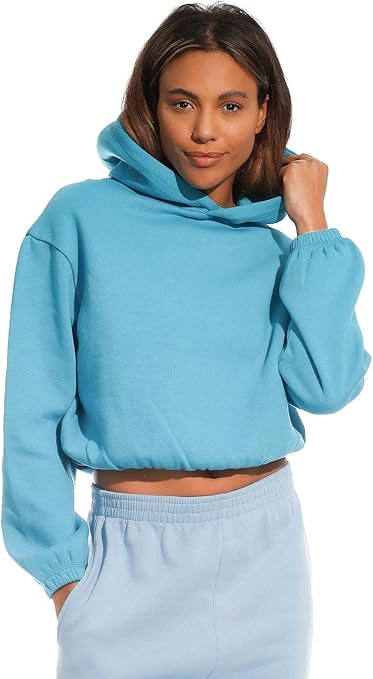 Light & Shade Women's Lslswt021 Women's Cropped Top Hooded Sweatshirt, Teal, L UK