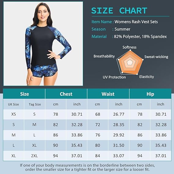 Sillictor Rash Vest Women Swimming Tops UV Womens Swim Shorts and Top Set Ladies 2 Piece Long Sleeve Swimsuits for Women Rash Guard Shirts with Build in Bra for Surfing,Quick Dry 2304
