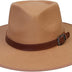 JK Home Wide Brim Fedora Hat - Wool Felt Panama Cap - One Size Unisex Women Men - Brown Leather Buckle Band