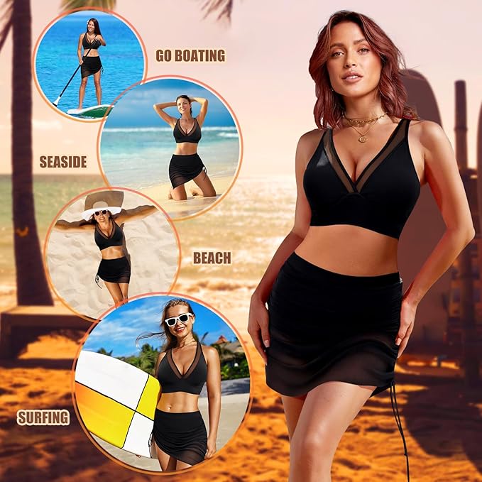 High Waisted Bikini Set Tummy Control Bikini Sets for Women, Adjustable Swimming Costumes for Grils Womens Beach Water Sport