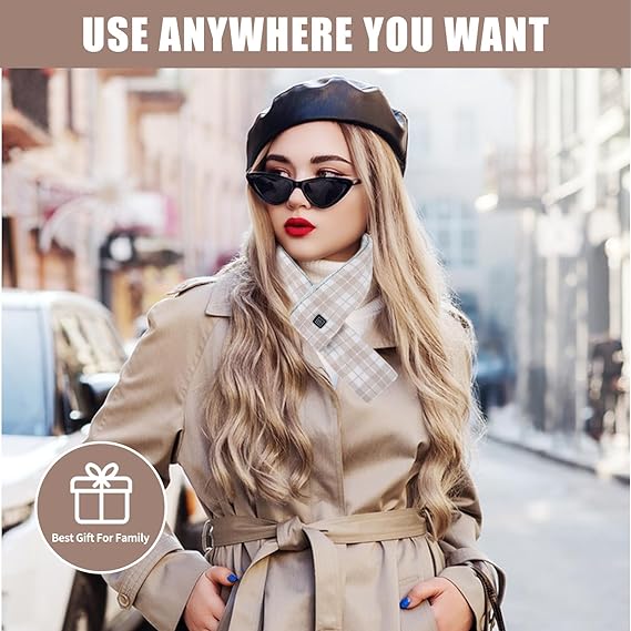 Heated Scarf,USB Heated Scarf with 3 Heating Levels Warm Winter Scarf Winter Electric Heated Neck Scarf for Neck Heating Pad for Thermal Neckerchief,Winter Gift for Women Men Outdoor Skiing (Khaki)