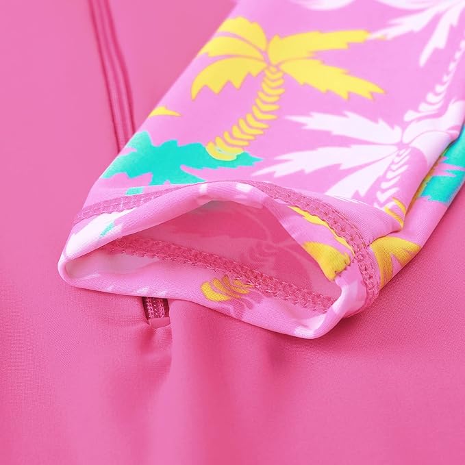 HUAANIUE Girls Kids One-Piece Swimsuit Anti-UV UPF 50+ Kids Girls Long Sleeve Zipper Bathing Suit 3-11 Years, S403-Cocoa Tree, 10-11 Years