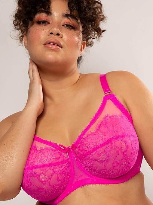 Smart & Sexy Women's Full Coverage Unlined Underwire, Lace & Mesh See, Plus Size Lingerie Inspired Retro Bra, Medium Pink, 38G