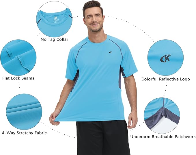 Huayuzh Mens Swimming Shirts Short Sleeve Watersport Rash Guards Rashguard UPF 50+ Quick Drying T-Shirts Surfing Pool Beach Top Blue 3XL