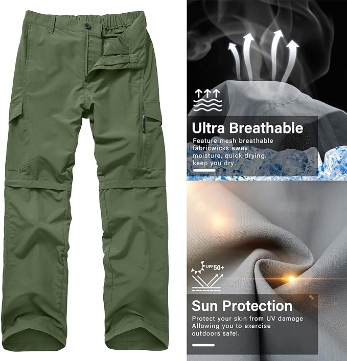 Jessie Kidden Hiking Walking Trousers Men,Quick Dry Convertible Lightweight Breathable Waterproof Outdoor Fishing Work Zip Off Cargo Pants #6088-Army green-34