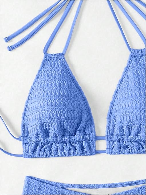 GORGLITTER Women's High Waisted Bikini Sets Halter Tie Neck Padded Tie Back Swimwear 2 Piece Swimsuits Blue Medium