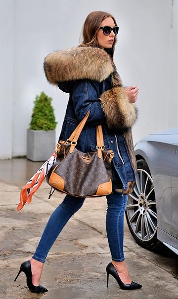 Aox Women Winter Faux Fur Hood Warm Thicken Coat Lady Casual Plus Size Parka Jacket Outdoor Overcoat (20, Denim 2039)