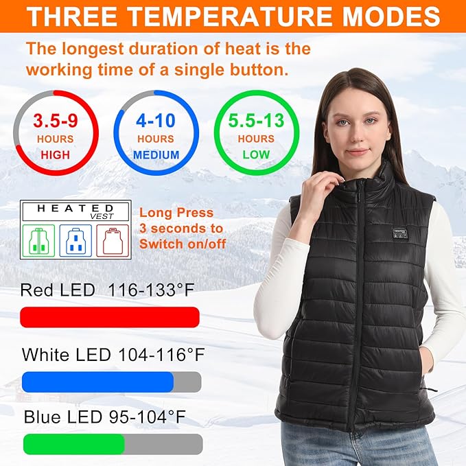 Amiable Heated Vest for Women, Heated Gilet Womens with Battery, Heated Jacket Electric Heated Body Warmer for Women, 8 Heating Zone 3 Heating Setting Heated Clothing for Outdoor Skiing - XL