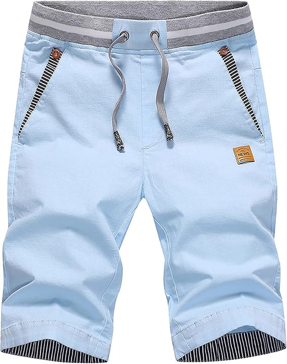 HCSS Men's Bermuda Shorts Summer Chino Shorts Cotton Elasticated with Pocket, sky blue, 3XL