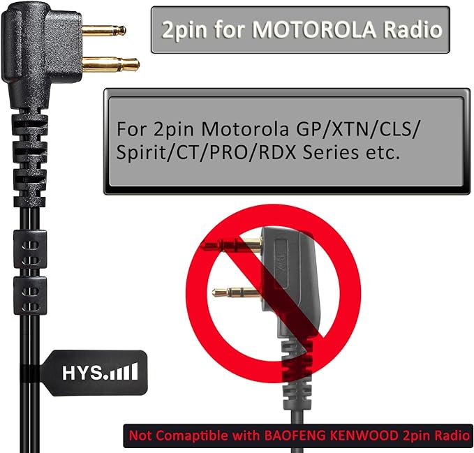 HYS Covert Acoustic Tube Security Bodyguard Earpiece Headset PTT Mic Compatible With Motorola CP040 DP1400 GP68 GP88 GP300 CT150 Pro1150 Hyera Midland 2 Way Radio