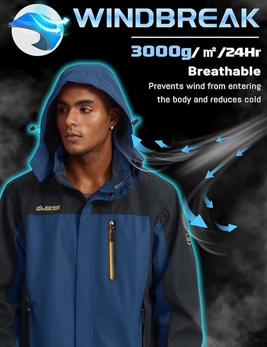 TACVASEN Military Jacket Mens Waterproof Outdoor Jacket Bomber Flight Breathable Warm Outdoor Ski Snow Skiing Sports Jacket Denim Blue, XXL