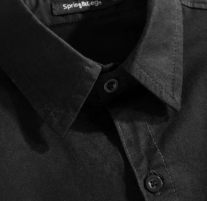 Spring&Gege Boys' Long Sleeve Solid Formal Uniform Cotton Twill Dress Shirts, Black, 13-14 Years