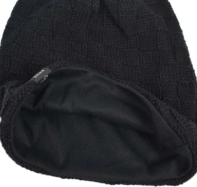 VECRY Mens Slouchy Knit Oversized Beanie Skull Caps Artistic Hats (Plaid-Black)