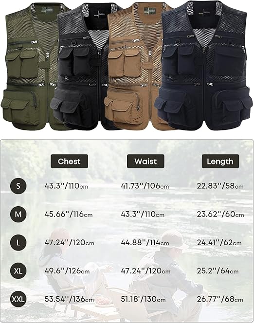 Sukany Men's Mesh Fishing Vest Utility Multi-Pocket Outdoor Work Shooting Safari Travel Photography Vest Army Green XL