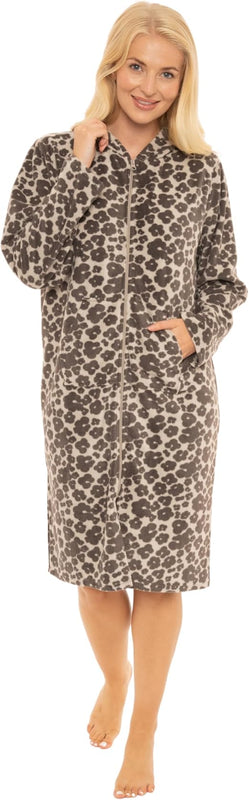 Suzy & Me Ladies Hooded Micro Fleece Full Zip Lounger Dressing Gown (UK, Numeric, 12, 14, Regular, Regular, FLORAL)