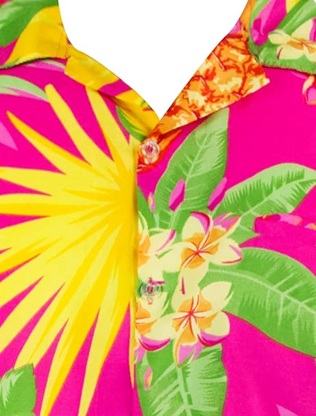 King Kameha Men's Pineapple-Designs Summer-Party-Shirts Short-Sleeve, Pineapple, Pink, S