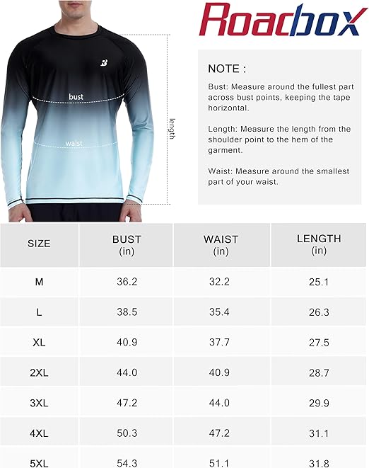 Roadbox Men's UPF 50+ Swim Rash Guard Vest, Long Sleeve UV Sun Protection SPF Shirts, Quick Dry Watersports Base Layer Tops for Diving Beach Surfing Hiking, M