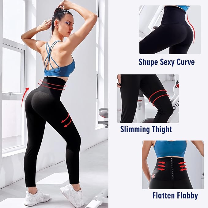 KUMAYES Sauna Leggings for Women Sweat Pants Tummy Control Sport Leggings Compression Slimming Workout Training Body Shaper, Black, S