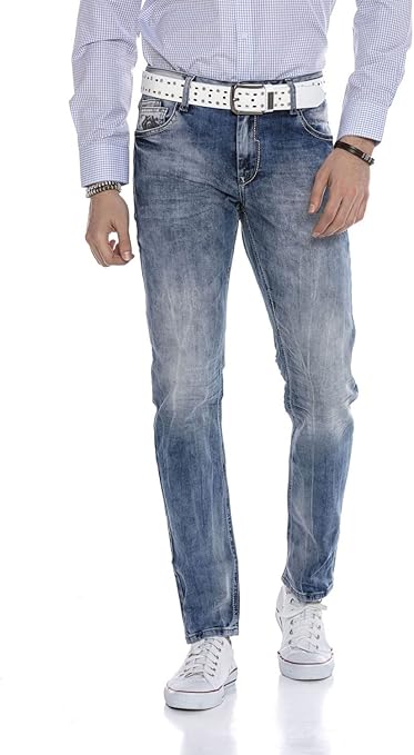 Cipo & Baxx Men's Jeans Trousers Slim Fit Contrast Stitching Regular Denim Trousers Casual Trousers - Multicolour - W30 L32