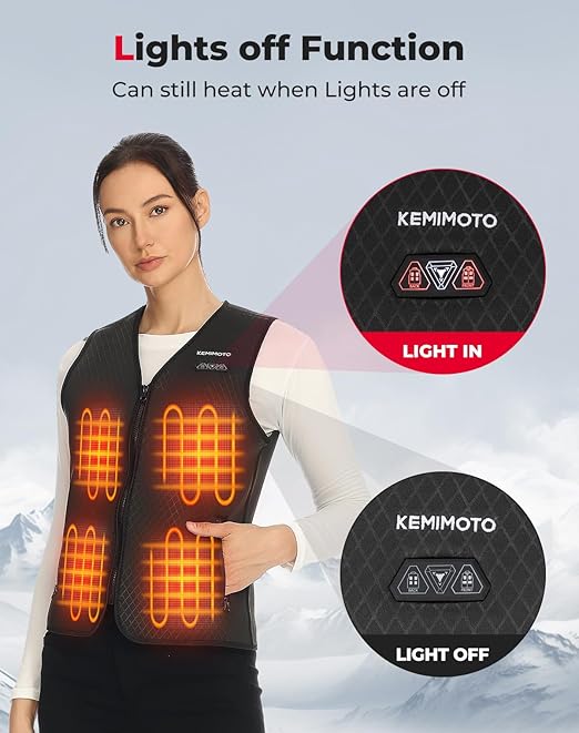 KEMIMOTO Women's Heated Vest, Rechargeable Heated Vest 3 Stalls Adjustable Temperature Warm Jacket, Electric Heated Gilet 8 Heating Zones, Outdoor Motorcycles Activities(Battery Pack Not Included)