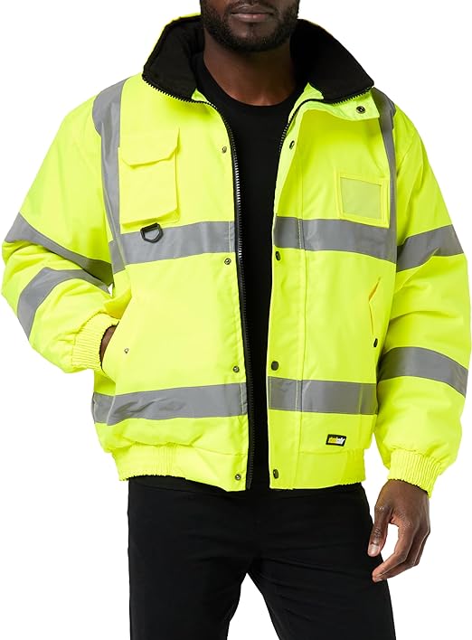 StandSafe Men's HV002 Vis Bomber Jacket Waterproof Padded Warm Winter Coat Work Executive EN343 Hi Viz PPE Safety Workwear, Yellow, M