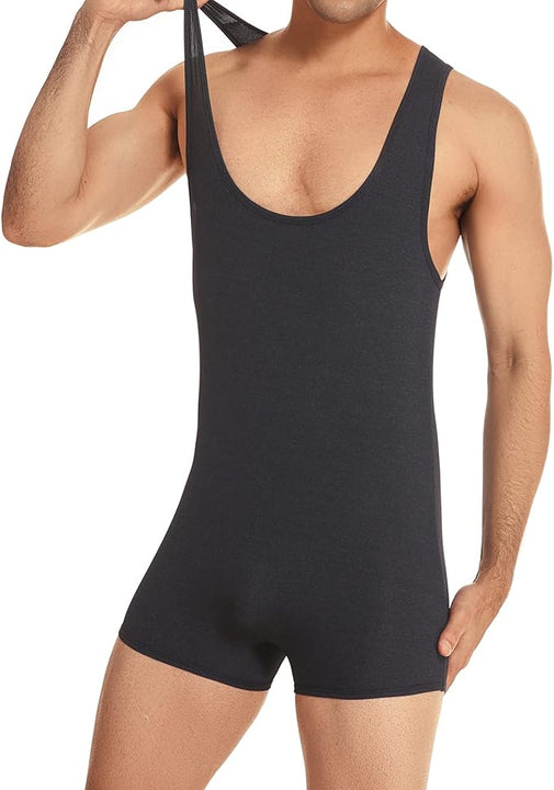 YUFEIDA Mens Sports Undershirts Leotard Slim Fit Bodysuit One Piece Active Shirt Sheer Soft Wrestling Singlet Bodywear Black, XL