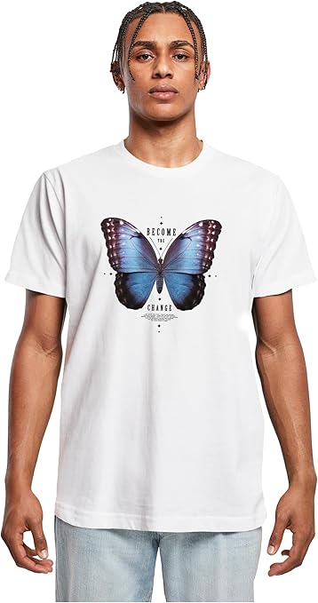 Mister Tee Men's Herren Become The Change Butterfly Tee White, S T-Shirts, S