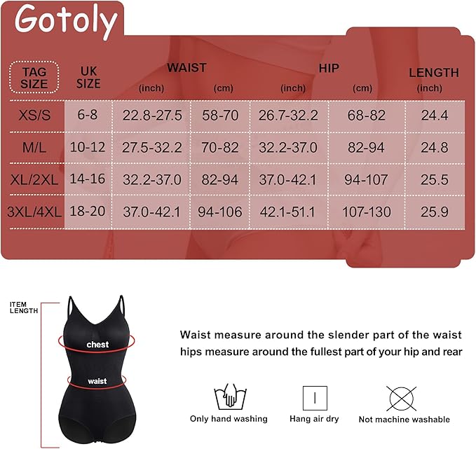 Gotoly Women Slimming Bodysuits Shapewear Tops Tummy Control Body Shaper Spaghetti Strap Camisole Leotards Bodycon Jumpsuit (Black, XL-XXL)