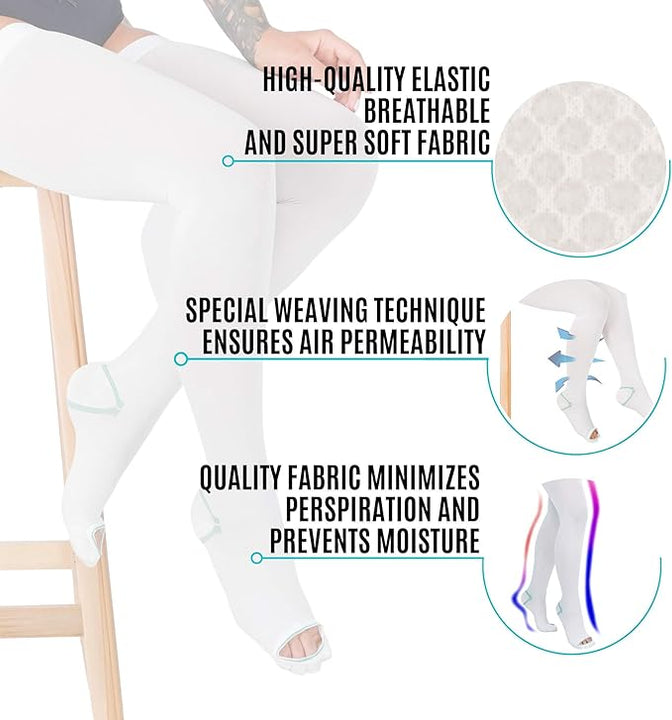 invera Anti-Embolism Compression Stockings Thigh High Unisex Ted Tube Socks 15-20 mmHg Moderate Level, White, X-Large (1 Pair)