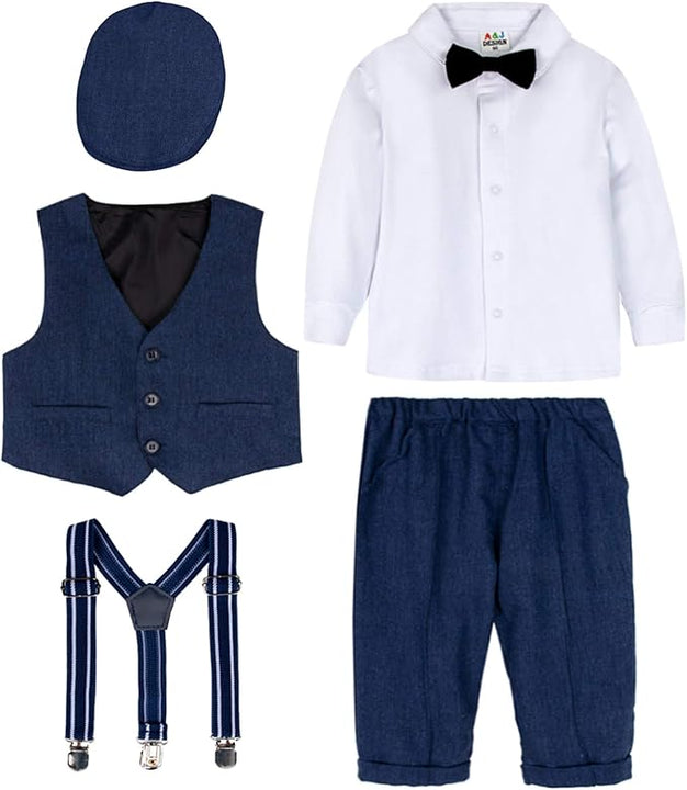 mintgreen Baby Boys Long Sleeve Outfit Suit Set with Flat Hat, Royal Blue, 2-3 Years, 100