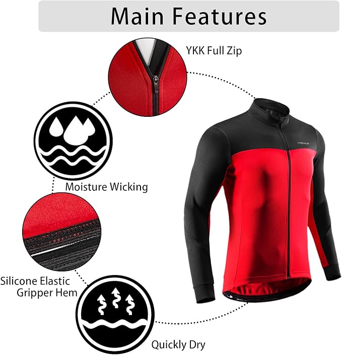 Przewalski Men's Cycling Jacket Thermal Long Sleeve Winter Bike Jacket Breathable Full Zipper Bicycle, XL