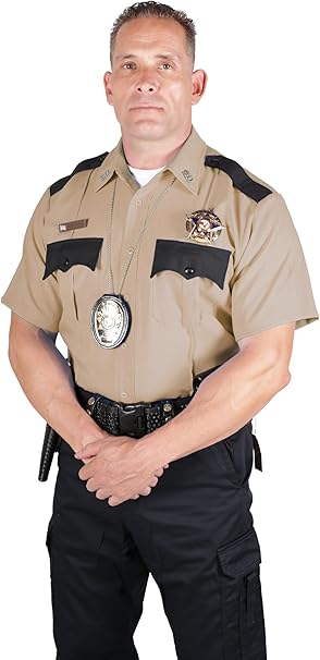 First Class 100% Polyester Two Tone Short Sleeve Men's Uniform Shirt - Large