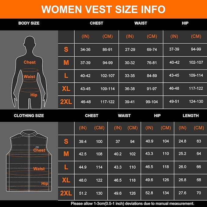 Amiable Heated Vest for Women, Heated Gilet Womens with Battery, Heated Jacket Electric Heated Body Warmer for Women, 8 Heating Zone 3 Heating Setting Heated Clothing for Outdoor Skiing - XL
